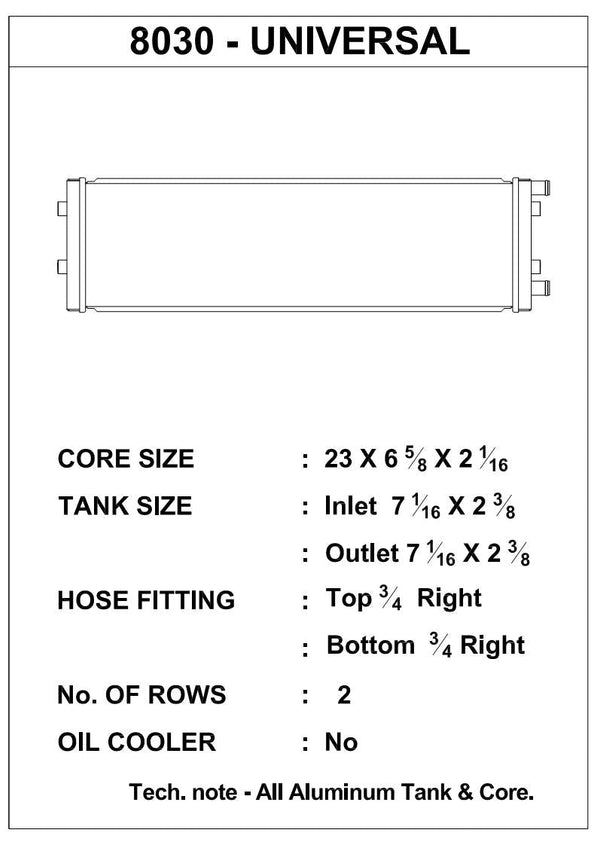 CSF Dual-Pass Cross Flow Heat Exchanger with 3/4