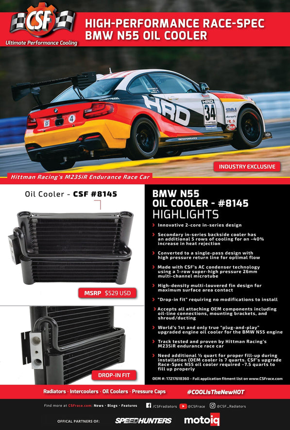 CSF BMW F3X / F2X (N55) Race-Spec Oil Cooler