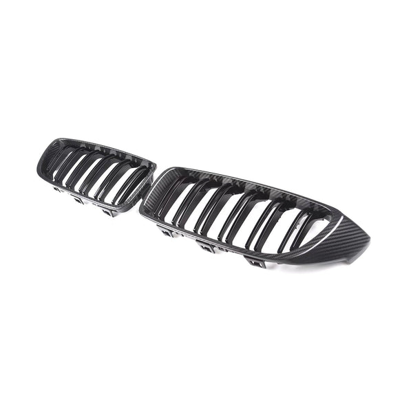MHC+ BMW M3/M4 Premium Front Grilles In Pre Preg Carbon Fibre & Gloss Black (F80/F82/F83)
