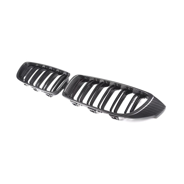 MHC+ BMW M3/M4 Premium Front Grilles In Pre Preg Carbon Fibre & Gloss Black (F80/F82/F83)