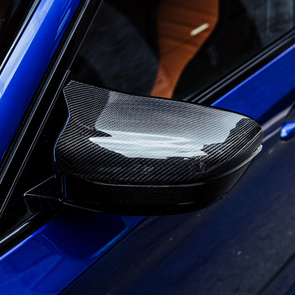 MHC+ BMW M5 F90 Wing Mirror Covers In Gloss Pre Preg Carbon Fibre (2018+ F90)