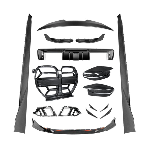 Collection of car body kits on a white background