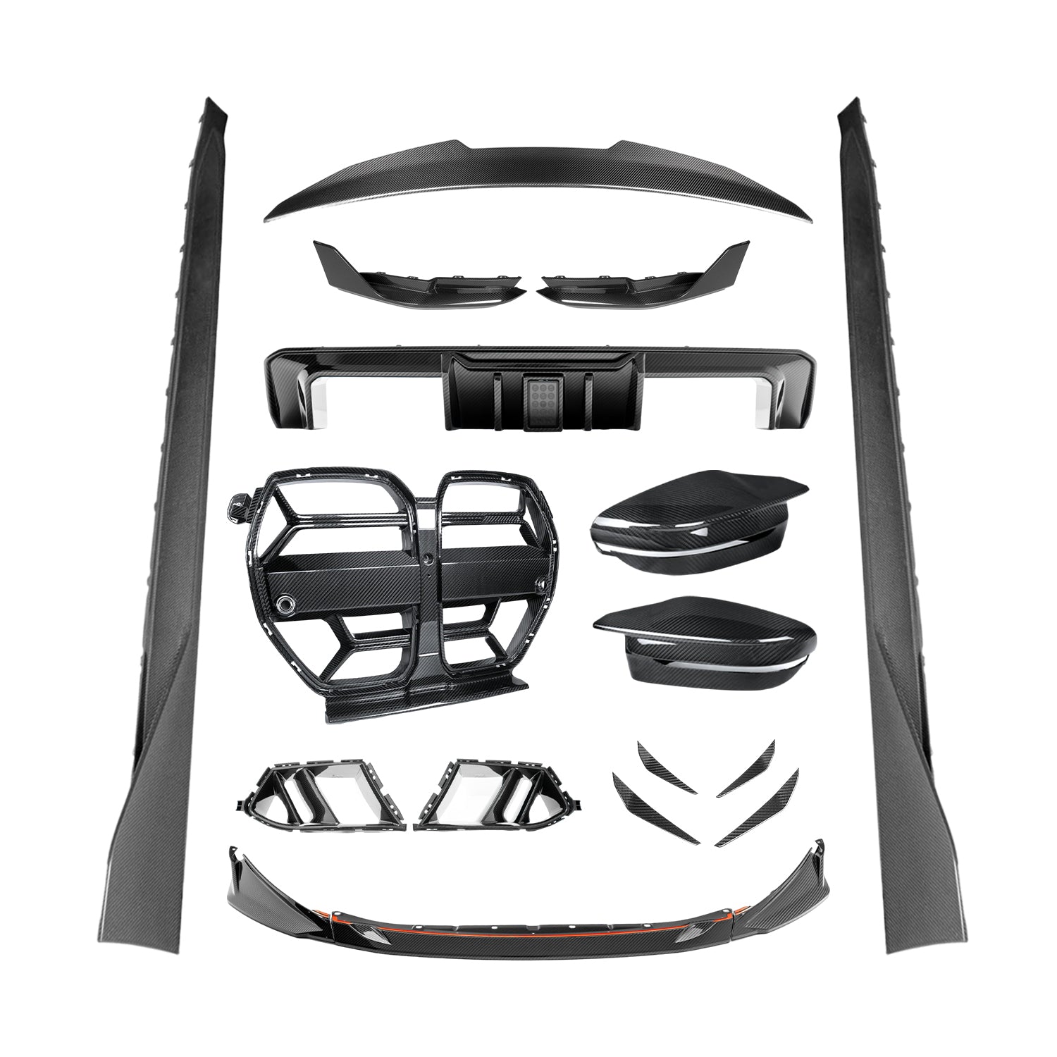 Collection of car body kits on a white background
