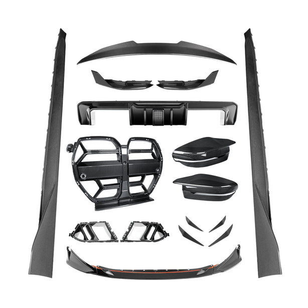 Collection of car body kits on a white background
