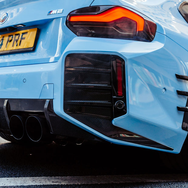 MHC+ BMW M2 G87 Performance Style Rear Rear Bumper Inserts In Pre Preg Gloss Carbon Fibre (G87)
