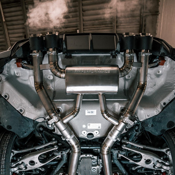 R44 BMW M3/M4 Race Cat Back Exhaust System In Titanium With Carbon Tips (G80/G81/G82/G83)