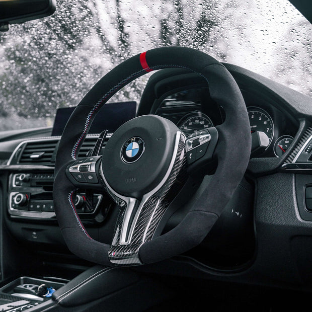 SHFT BMW F Series Flat Bottom Steering Wheel In Alcantara With Red Stripe