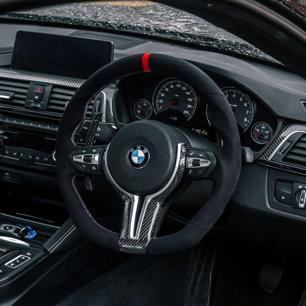 SHFT BMW F Series Flat Bottom Steering Wheel In Alcantara With Red Stripe