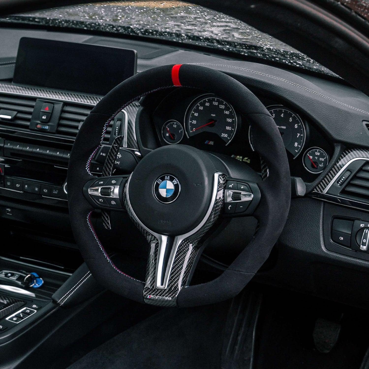 SHFT BMW F Series Flat Bottom Steering Wheel In Alcantara With Red Stripe
