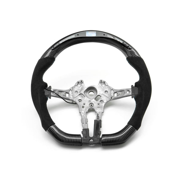 SHFT BMW F Series Flat Bottom Steering Wheel In Gloss Carbon Fibre & Alcantara With LED Race Display