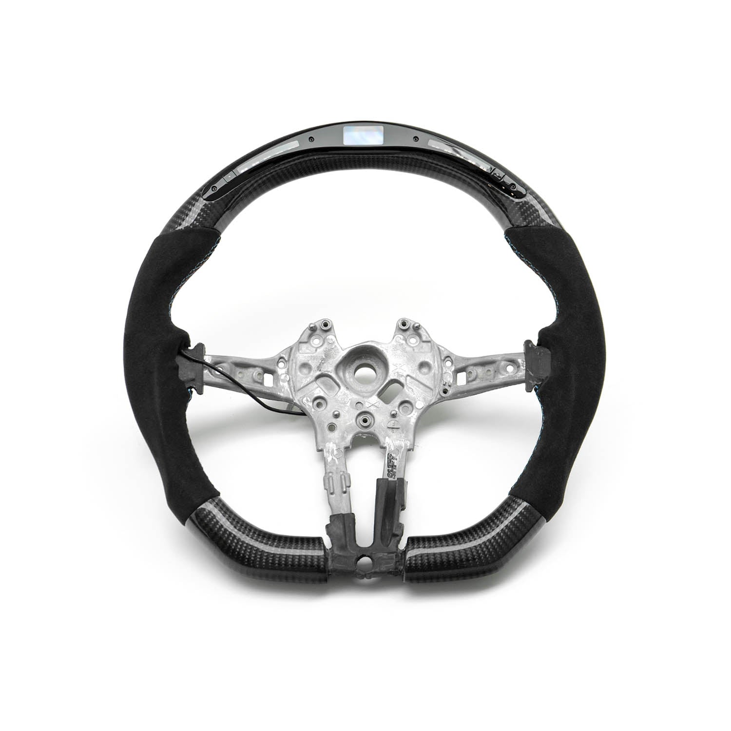 SHFT BMW F Series Flat Bottom Steering Wheel In Gloss Carbon Fibre & Alcantara With LED Race Display