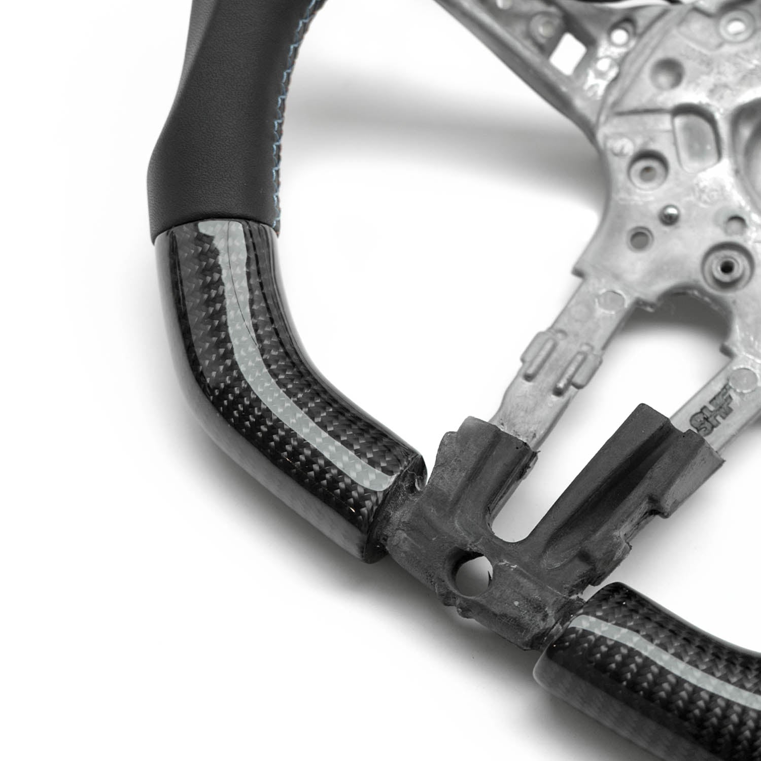 SHFT BMW Flat Bottom Steering Wheel In Gloss Carbon Fibre & Leather With LED Race Display