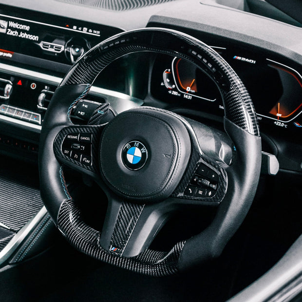 SHFT BMW G Series Steering Wheel Trim Cover In Gloss Carbon Fibre