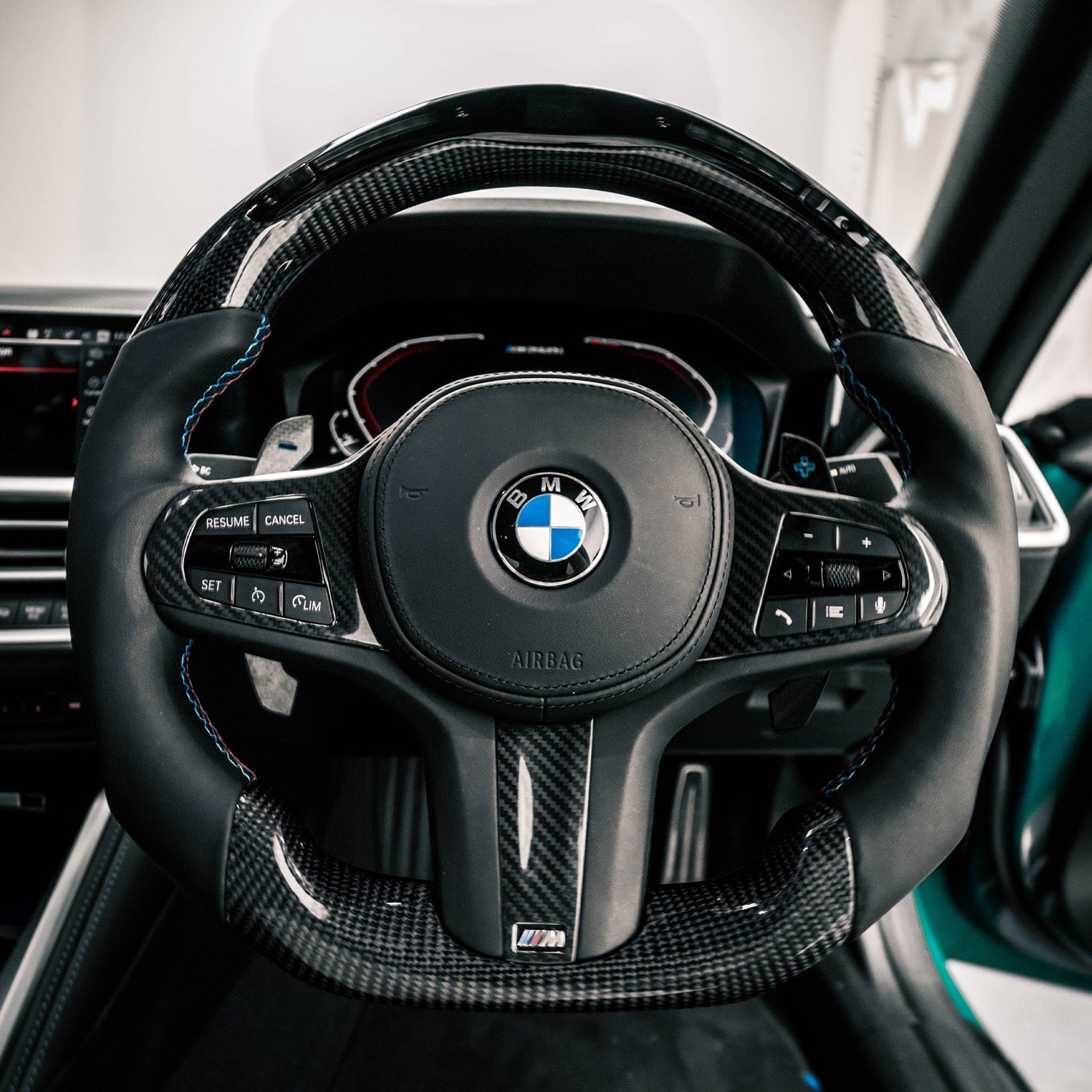 SHFT BMW G Series Steering Wheel Trim Cover In Gloss Carbon Fibre