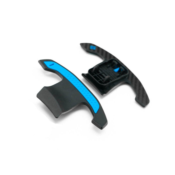 SHFT BMW G8X Style Automatic Paddle Shifters With Blue Details In Gloss Carbon Fibre (F Series & G Series)