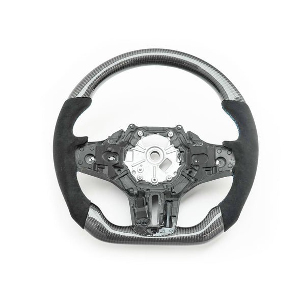 SHFT BMW G8X Flat Bottom Steering Wheel In Gloss Carbon Fibre & Alcantara (G80 M3, G82 M4 & G87 M2)