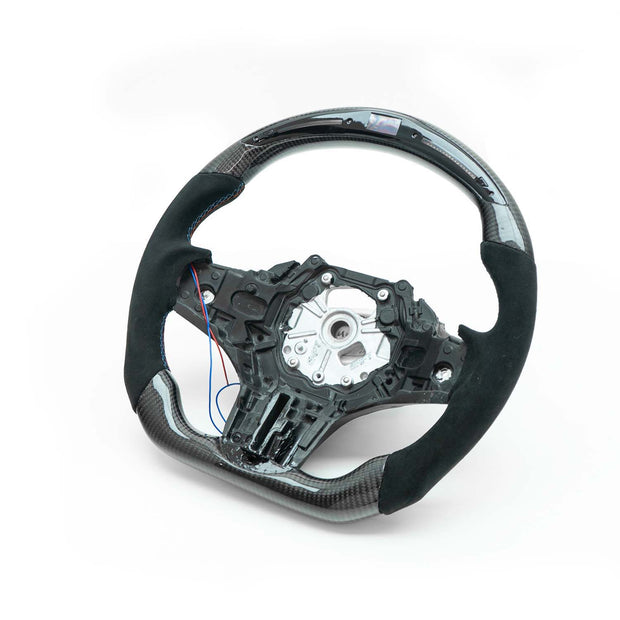 SHFT BMW G8X Flat Bottom Steering Wheel In Gloss Carbon Fibre & Alcantara With LED Display (G80 M3, G82 M4 & G87 M2)