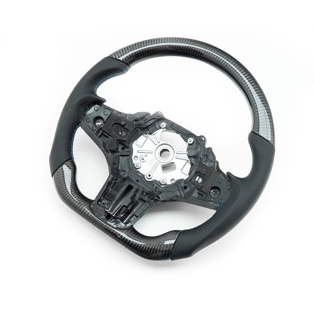 SHFT BMW G8X Flat Bottom Steering Wheel In Gloss Carbon Fibre & Leather (G80 M3, G82 M4 & G87 M2)