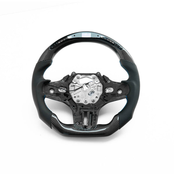 SHFT BMW G8X Flat Bottom Steering Wheel In Gloss Carbon Fibre & Leather With LED Display (G80 M3, G82 M4 & G87 M2)