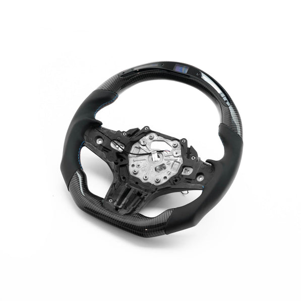 SHFT BMW G8X Flat Bottom Steering Wheel In Gloss Carbon Fibre & Leather With LED Display (G80 M3, G82 M4 & G87 M2)