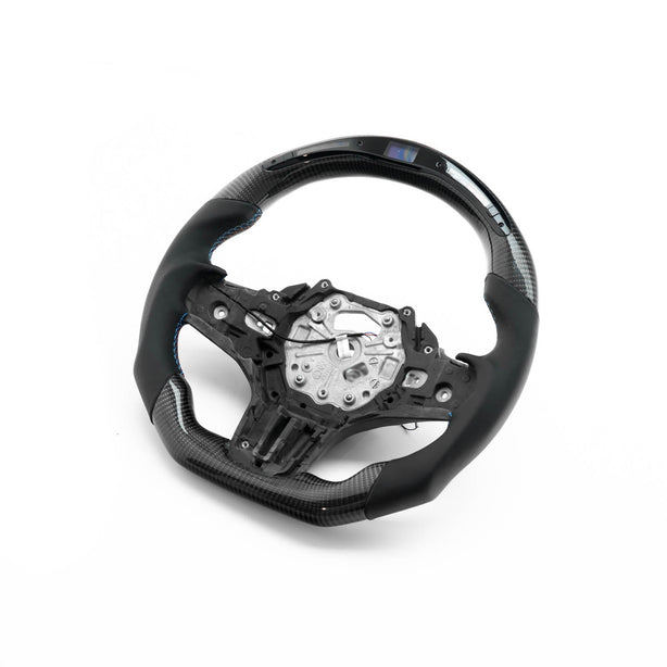SHFT BMW G8X Flat Bottom Steering Wheel In Gloss Carbon Fibre & Leather With LED Display (G80 M3, G82 M4 & G87 M2)