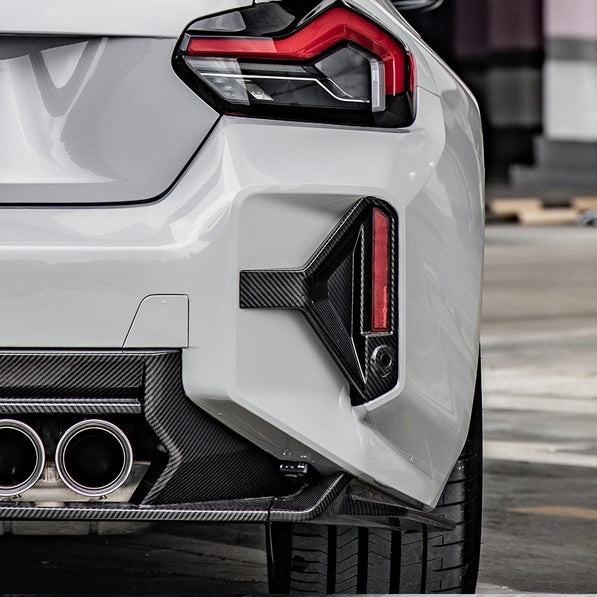 SooQoo BMW G87 M2 Rear Bumper Inserts In Gloss Carbon Fibre