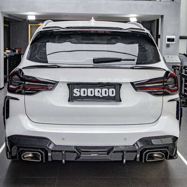 SooQoo BMW X3 G01 LCI Rear Bumper Inserts In Gloss Carbon Fibre