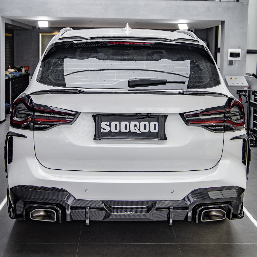 SooQoo BMW X3 G01 LCI Rear Bumper Inserts In Gloss Carbon Fibre