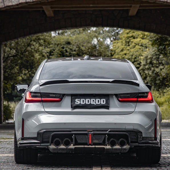 SooQoo BMW G80 & G81 M3 Rear Diffuser With Brake Light + Rear Splitters In Gloss Carbon Fibre