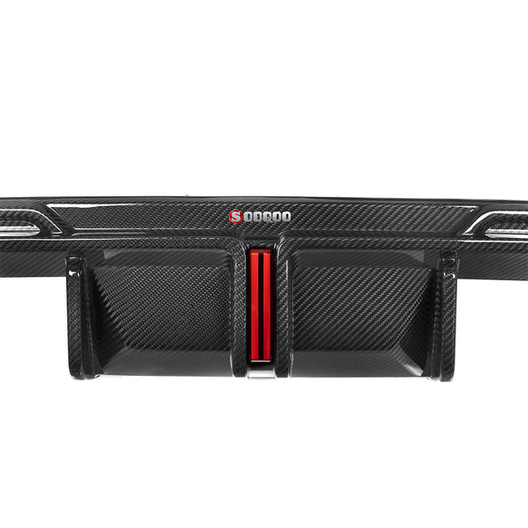 SooQoo BMW G80 & G81 M3 Rear Diffuser With Brake Light + Rear Splitters In Gloss Carbon Fibre