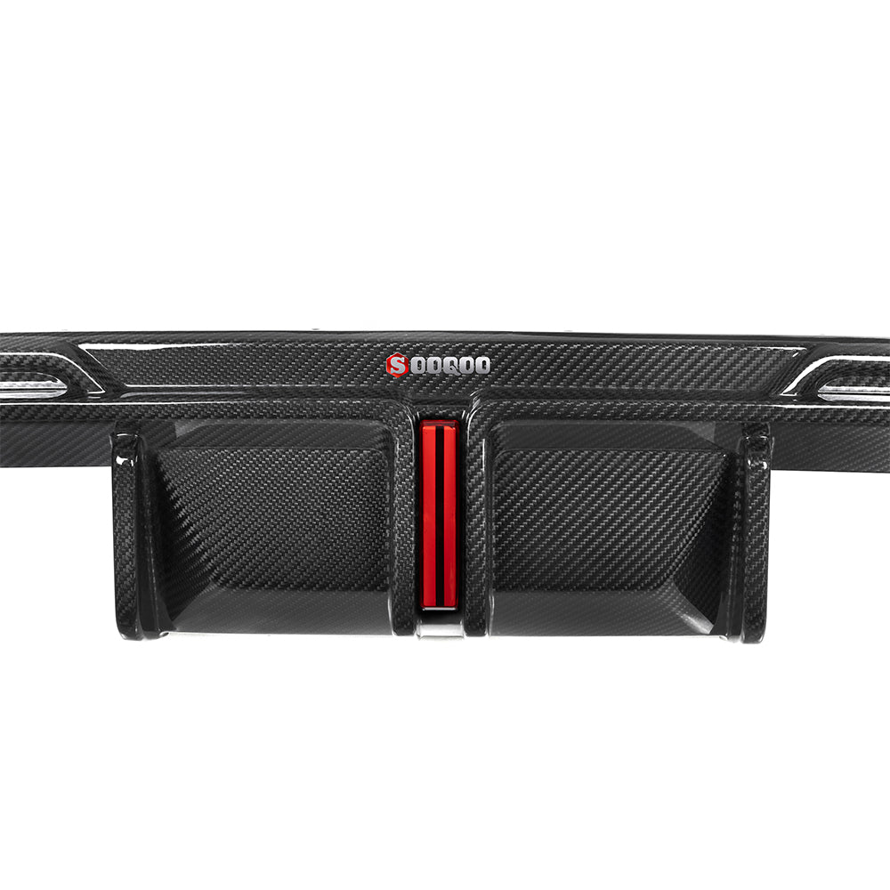 SooQoo BMW G80 & G81 M3 Rear Diffuser With Brake Light + Rear Splitters In Gloss Carbon Fibre