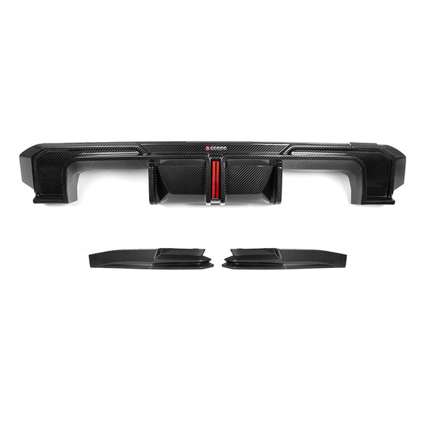 SooQoo BMW G80 & G81 M3 Rear Diffuser With Brake Light + Rear Splitters In Gloss Carbon Fibre