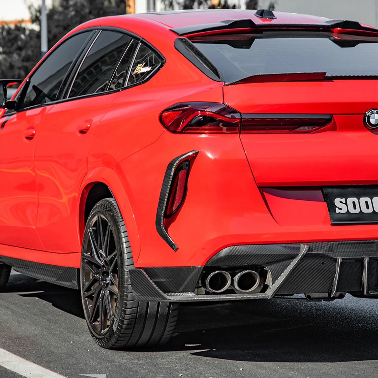 SooQoo BMW F96 X6M Rear Bumper Inserts In Gloss Carbon Fibre