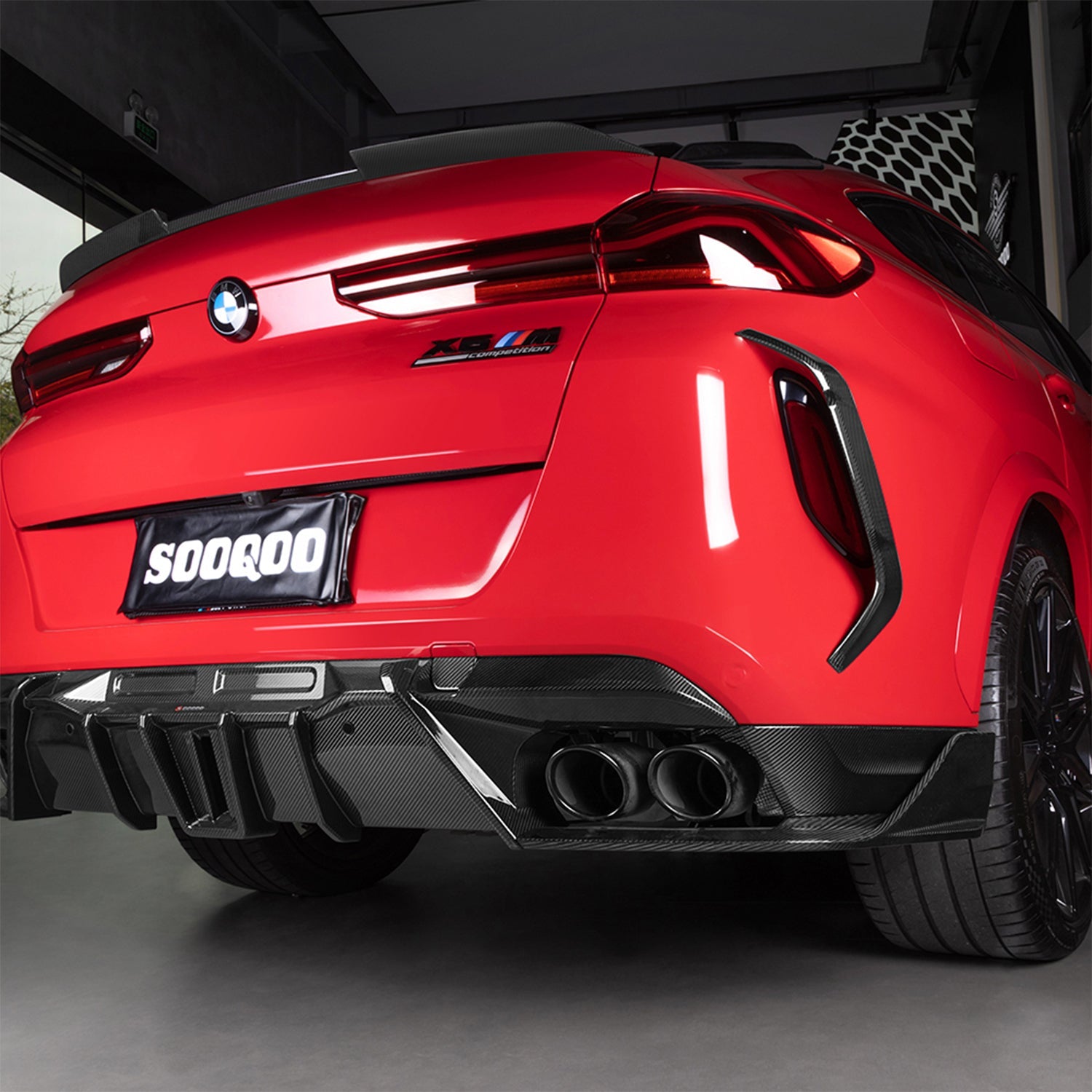 SooQoo BMW F96 X6M SQ-A Rear Diffuser In Gloss Carbon Fibre